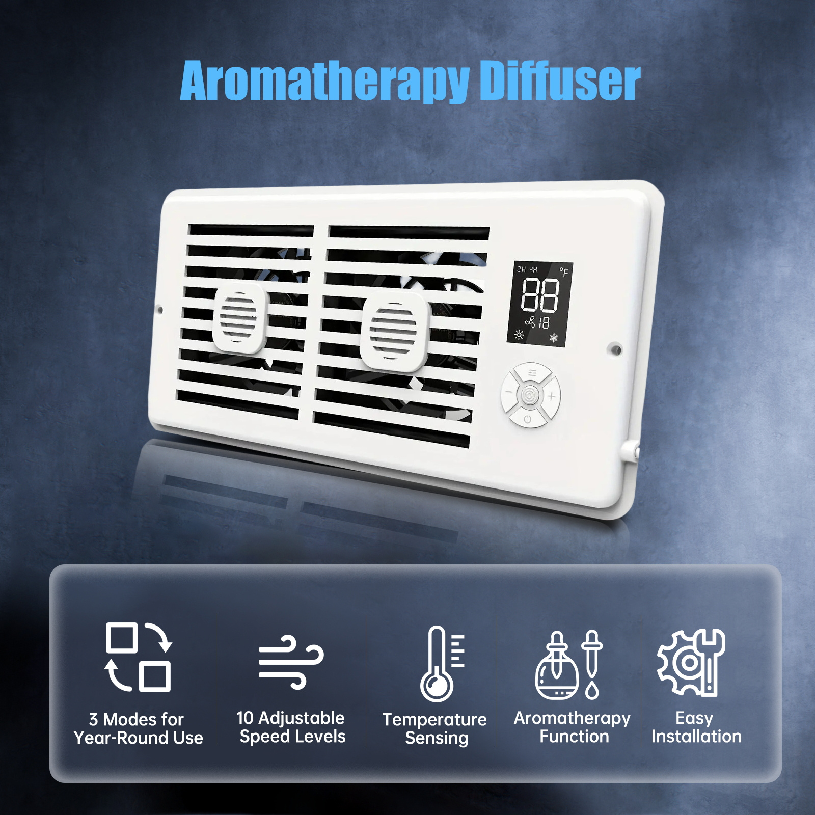 Home intelligent silent fan with aromatherapy duct booster, intelligent constant temperature control ventilation fan booster