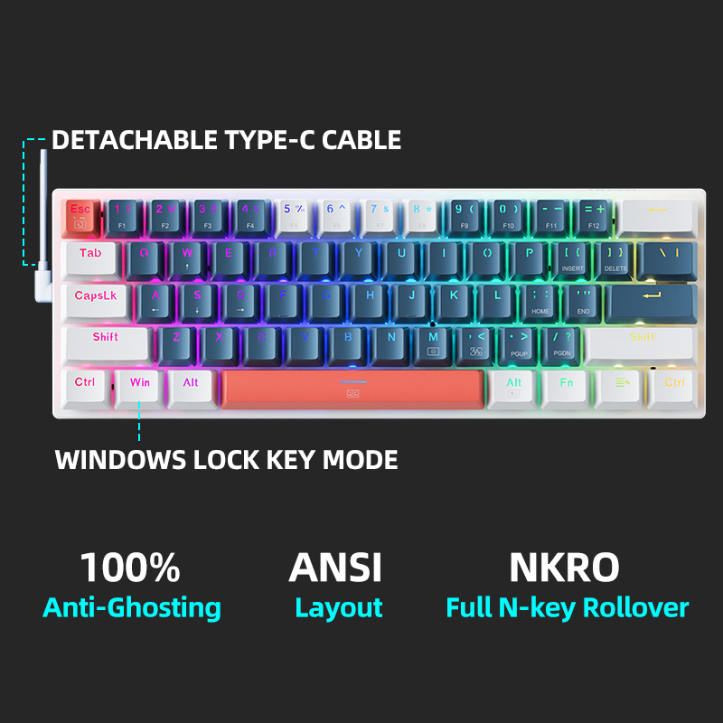 Machenike K500-B61 Mini klawiatura mechaniczna 60% Form Factor 61 klawiszy Klawiatura do gier Przewodowa pełna klawiatura z możliwością wymiany podczas pracy Podświetlana RGB