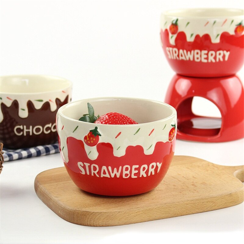 Coffee Ice Cream Pot Cute Chocolate Fondue Set Cheese Pot Ceramic Fruit Ice Cream Cup Bowl Furnace Party Cooking Ware