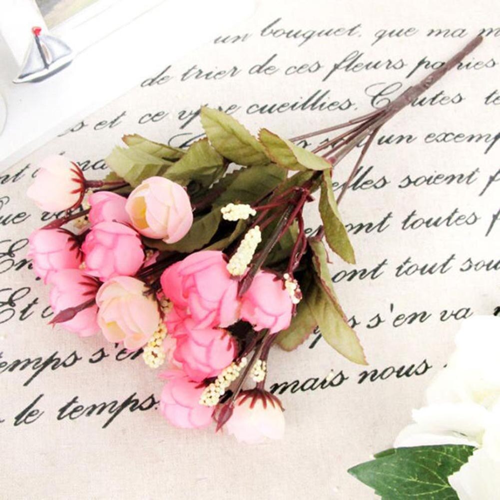 Flores de rosas de seda artificiales para el hogar 18 cabezas de flores Camelia decoración de ramo de peonía