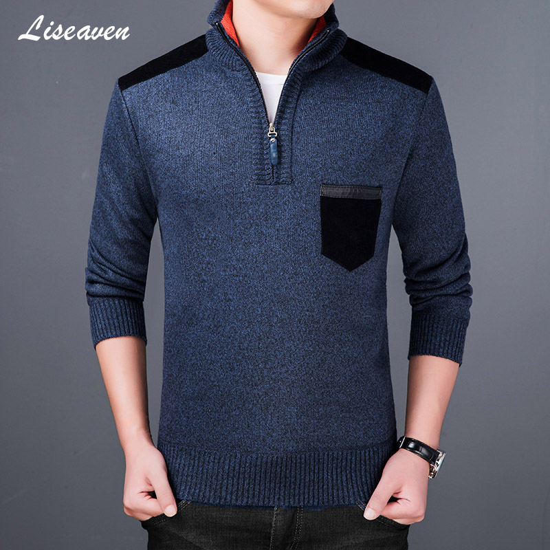 Liseaven herre tyk fleece sweater rullekrave vinter herre pullovere slim fit sweaters strik pull homme sweatere
