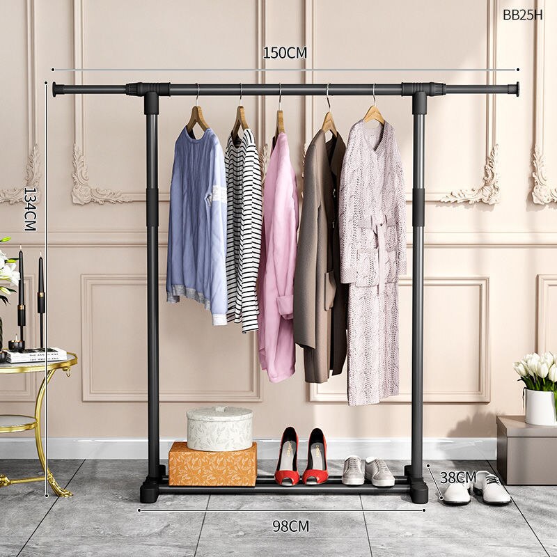 Clothes Rack Bold Single Rod Balcony Drying Rack Coat Rack Clothes Organizer: D150cm Black