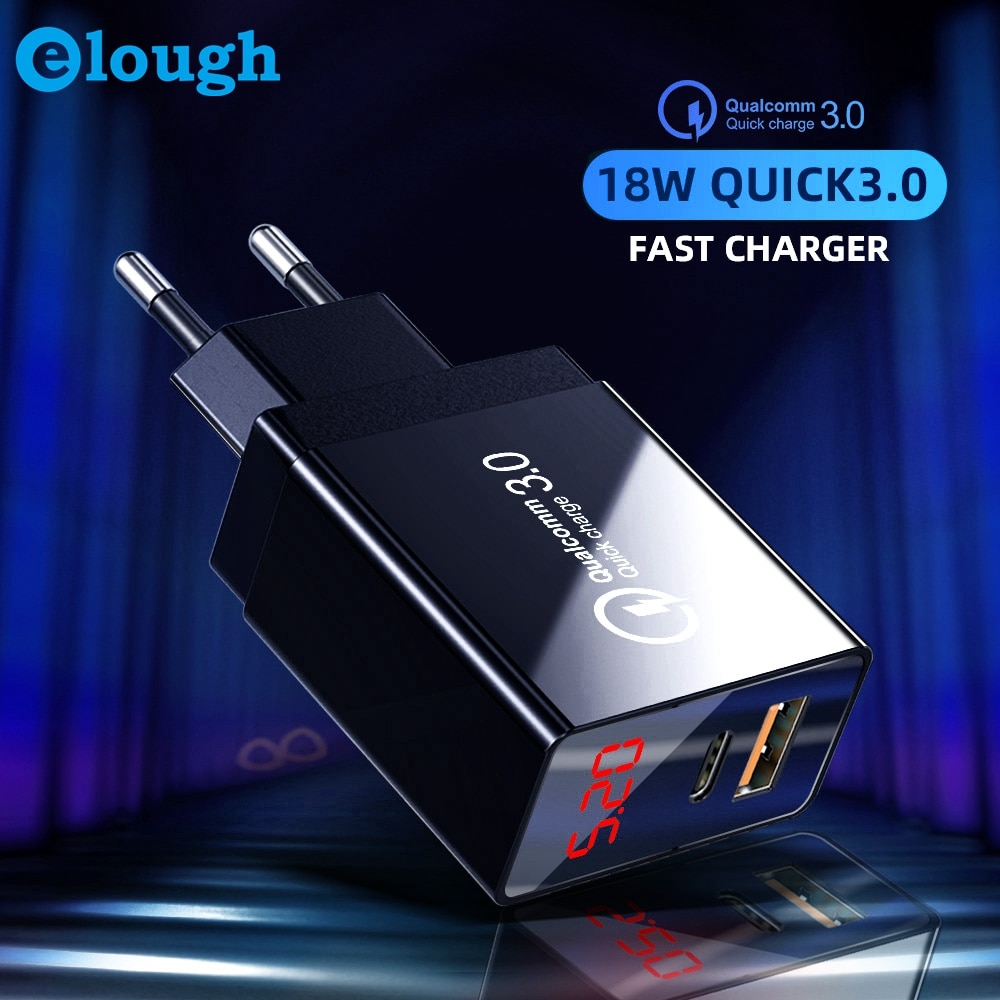 Elough-cargador USB tipo C para teléfono móvil, dispositivo de carga rápida de 18W, PD 3,0, para iPhone XS MAX 7 8 Huawei Samsung Xiaomi