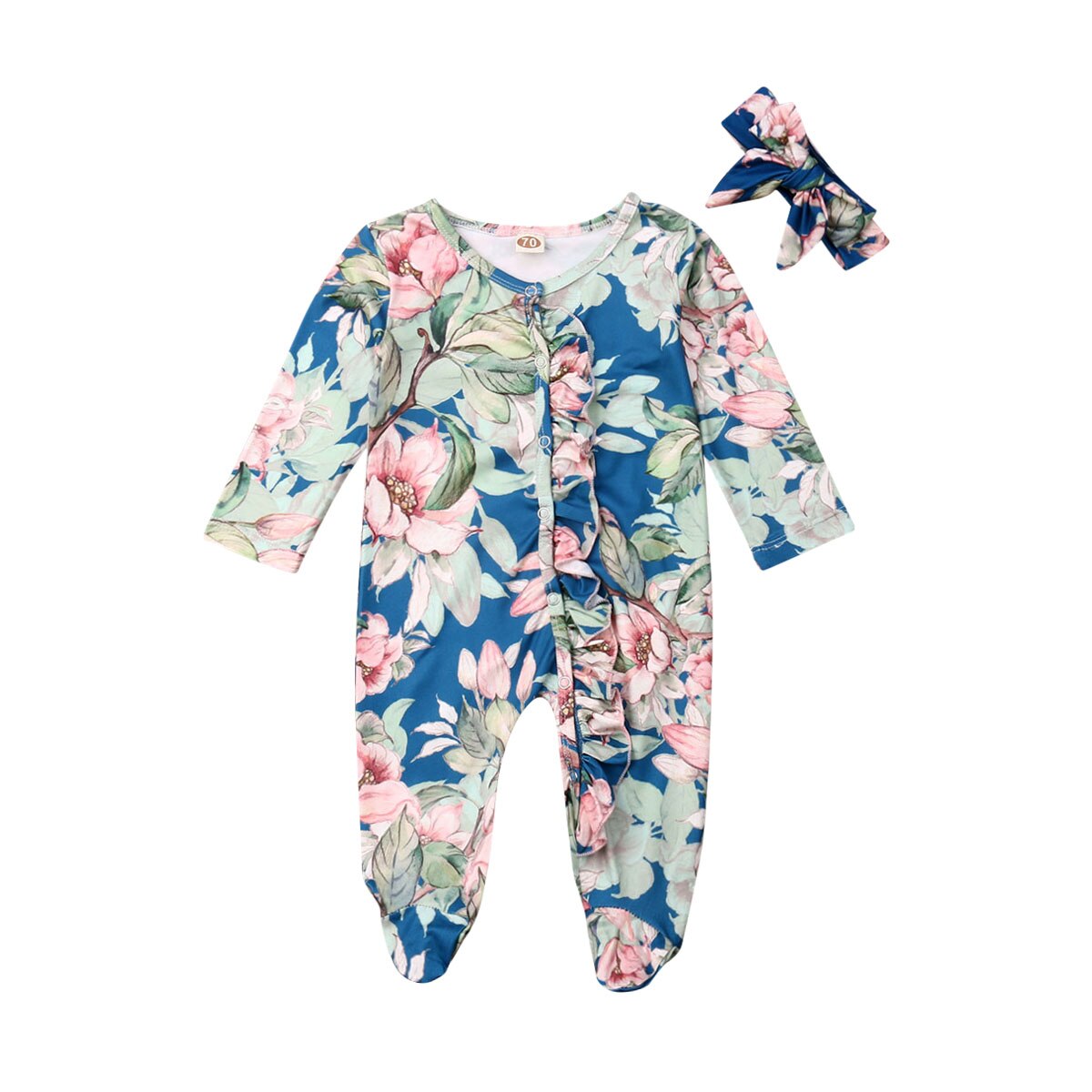 Pudcoco Newborn Infant Baby Girl Floral Dot Clothes Romper Jumpsuit Milk Silk Outfits: Blauw / 18m