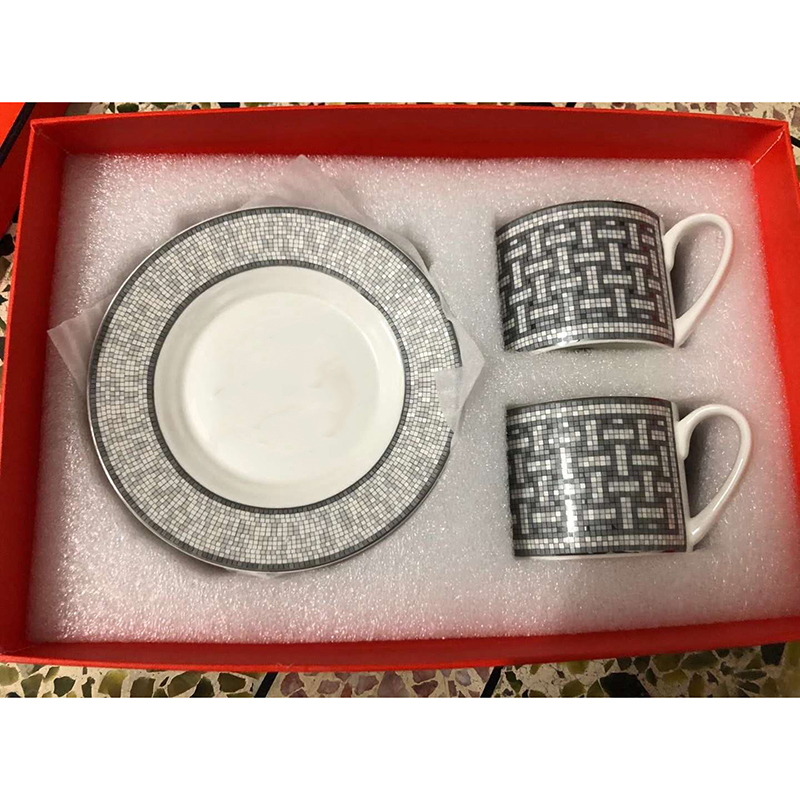 style catering bone china cup multi-style simple ceramic coffee cup and saucer dish with pattern set 2 set with box