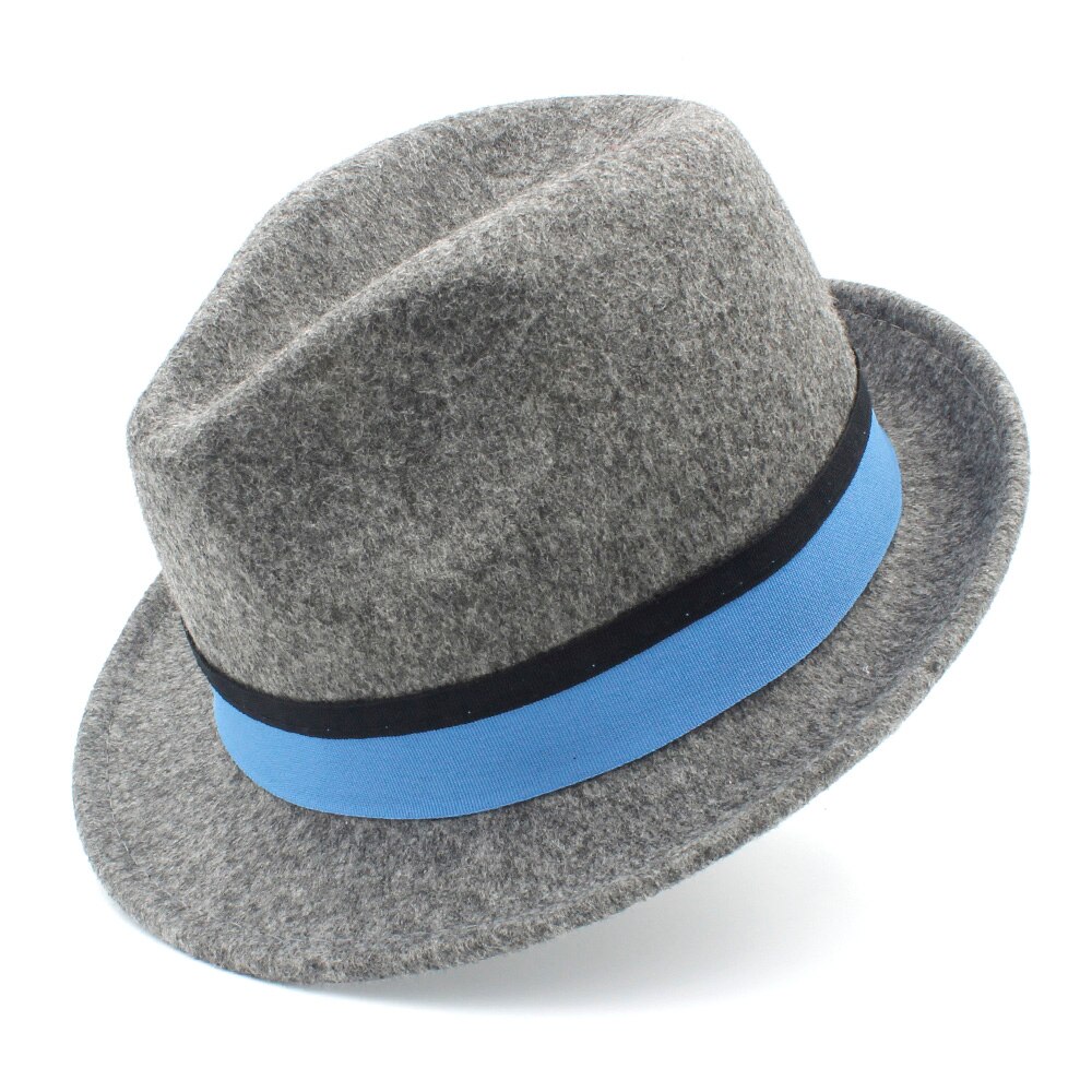 Ull kvinnor homburg fedora hatt med kort brim trilby filt båt jazz hatt med blått band bra pack  a18