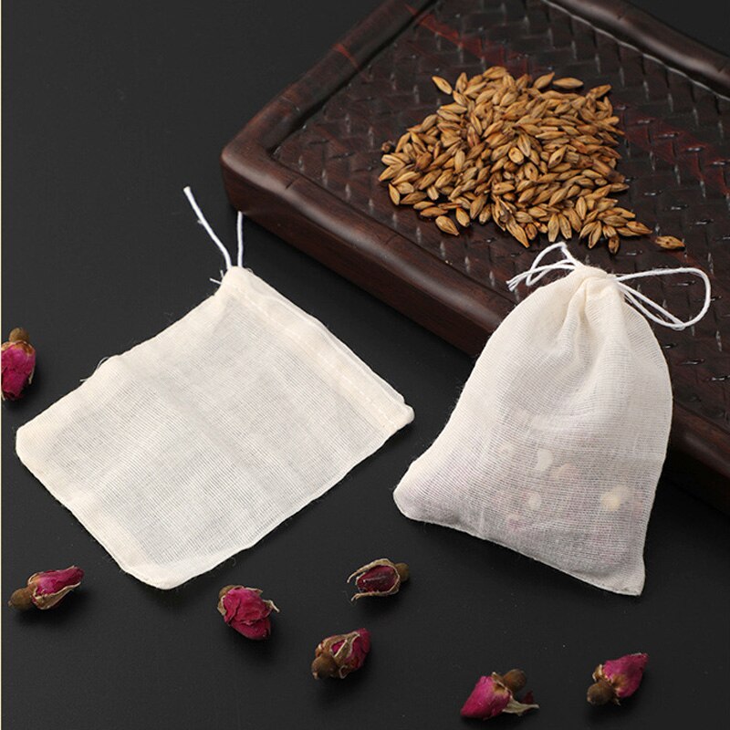 Baumwolle Blick Tee Taschen 50 stücke Leeren Tasche Schnur Tasche Wiederverwendbare würzen Beutel Filter Te für Küche Bequemlichkeit Zubehör Spielereien