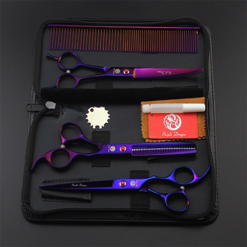 Japan 440C Pet Grooming Scissors Set 7 Inch Dog Shears Hair Cutting Thinning Curved Scissors