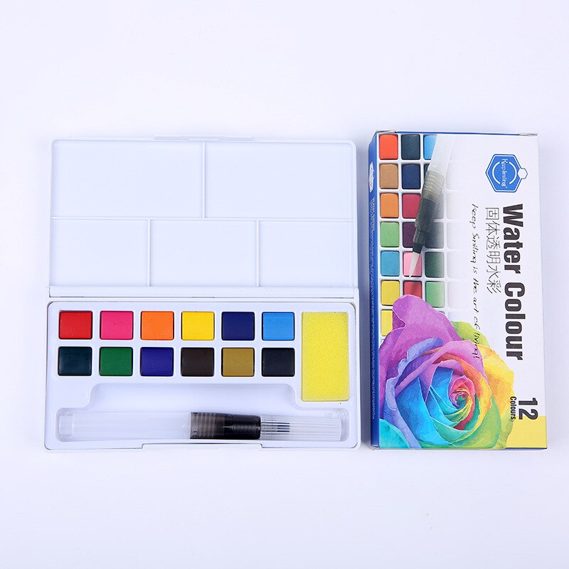 My Rock Way Kleine Draagbare Aquarel Whisper of Flower Doos met 14 Halve Cups, Mengpalet en Duimring. Lichtgewicht Reisaquareldoos, Perfect als Cadeau