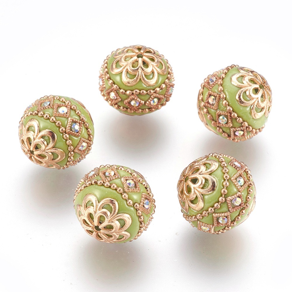 5 peças contas redondas artesanais indonésia para fazer jóias diy pulseira colar brinco decoração, com acessórios de descobertas de metal: Dourado