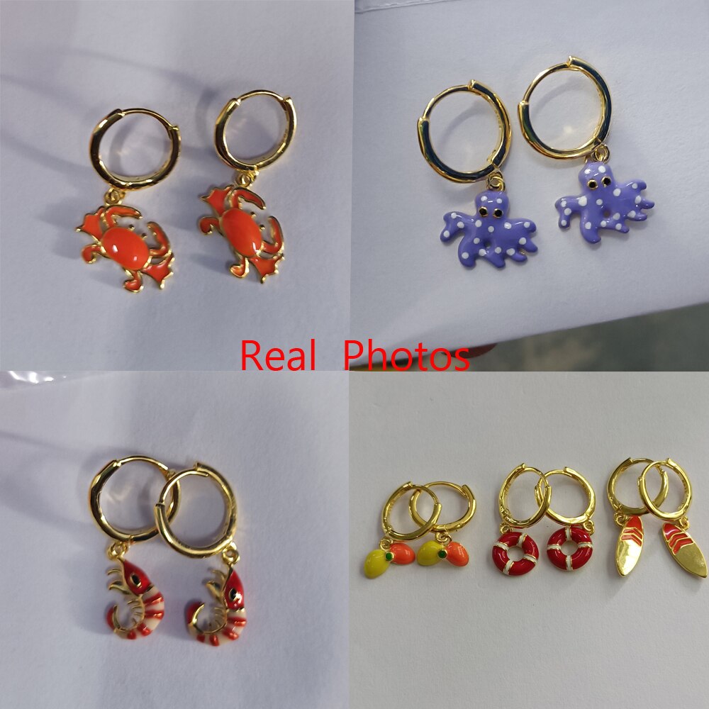 adiutant 925 srebrny śliczne emalia krab krewetki wisiorek dynda kolczyki lato plaża kolekcja ośmiornica deska surfingowa urok spadek kolczyki