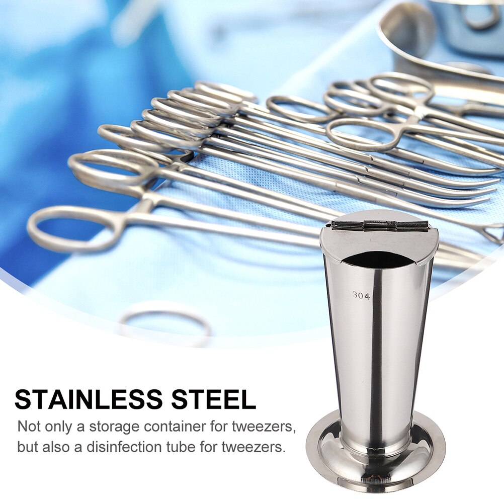 2 Pcs Stainless Steel Forcep Jar Tweezers Storage Holder Tweezers