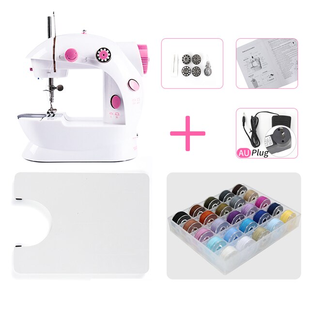 Sewing Machine Portable Household Mini Sew With Foot Pedal Night Light Double Thread Pink Colour For Tailor Table: 03-Z4-AU