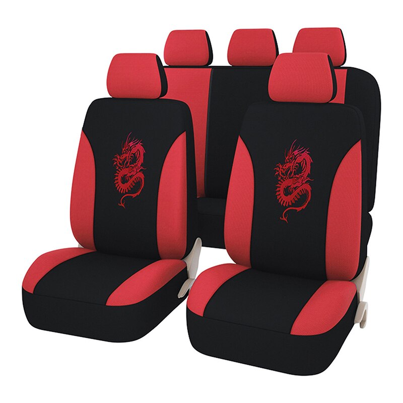 QUEES Car Seat Cover Dragon-shaped Embroidered Seat Protection Cushion Fabric Auto Styling Car Interior Accessories Universal: Red