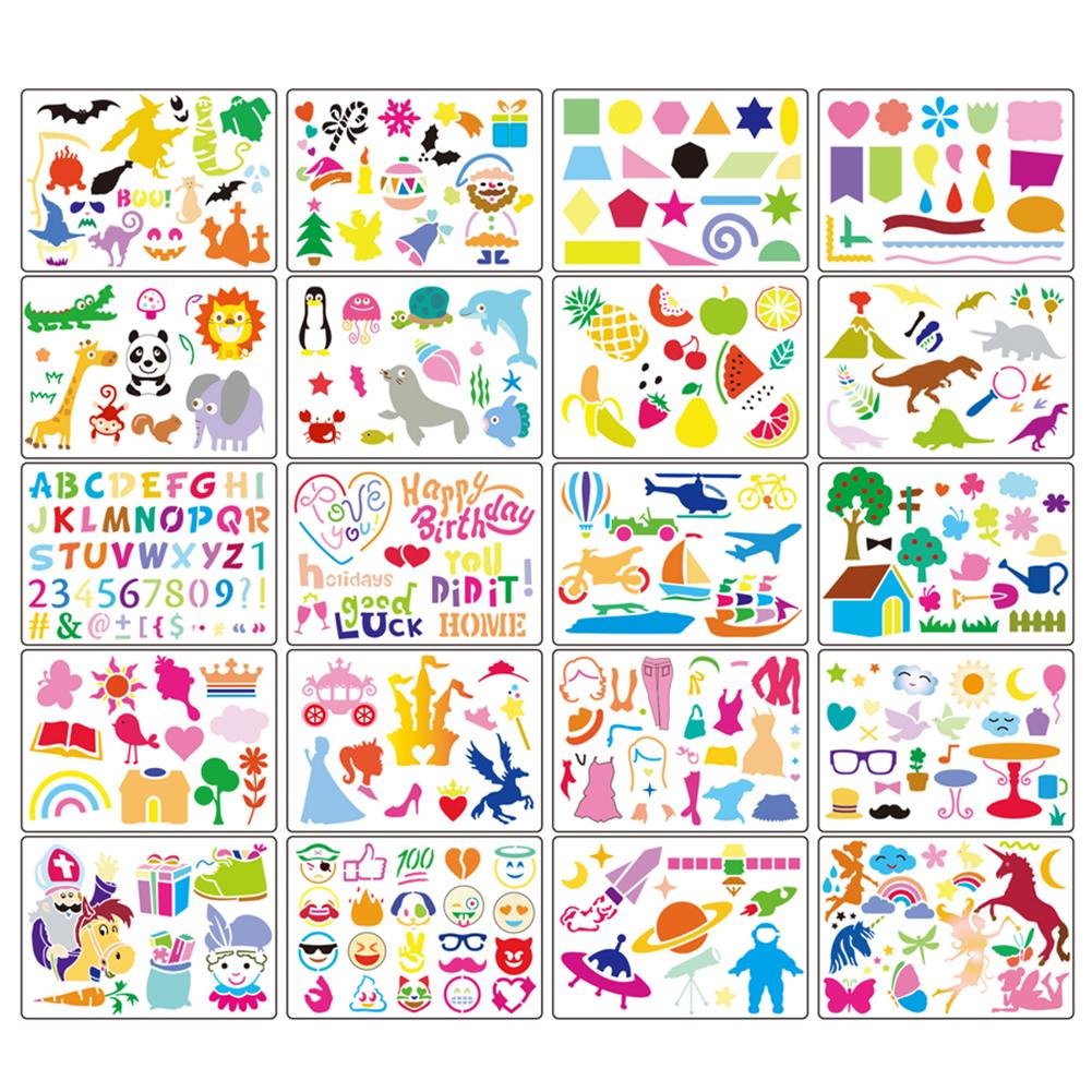 20Pcs Drawing Stencils Set for Kids Over 300 Different Patterns to Draw Imaginative Children's Storie