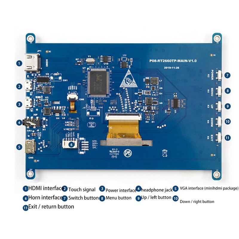7 Inch HDMI-Compatible USB LCD Display Monitor 1024X600 HD Capacitive Press Screen Portable Monitor for Raspberry Pi