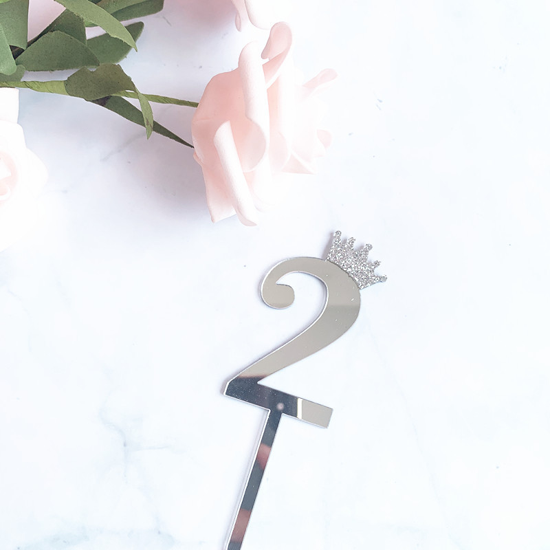 Acrylic Glitter Crown Numbers Happy Birthday Cake Topper Birthday Cakes Baby Shower Cupcake ToppersWedding Cake Toppers: Silver2