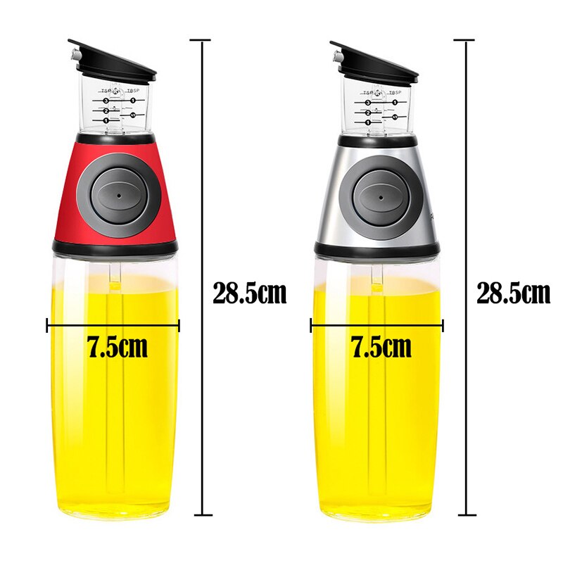 500Ml Kwantitatieve Druk Olie Fles Dispenser Meetbare Glazen Fles Olie Kruiden Container Voor Keuken Koken Gereedschap