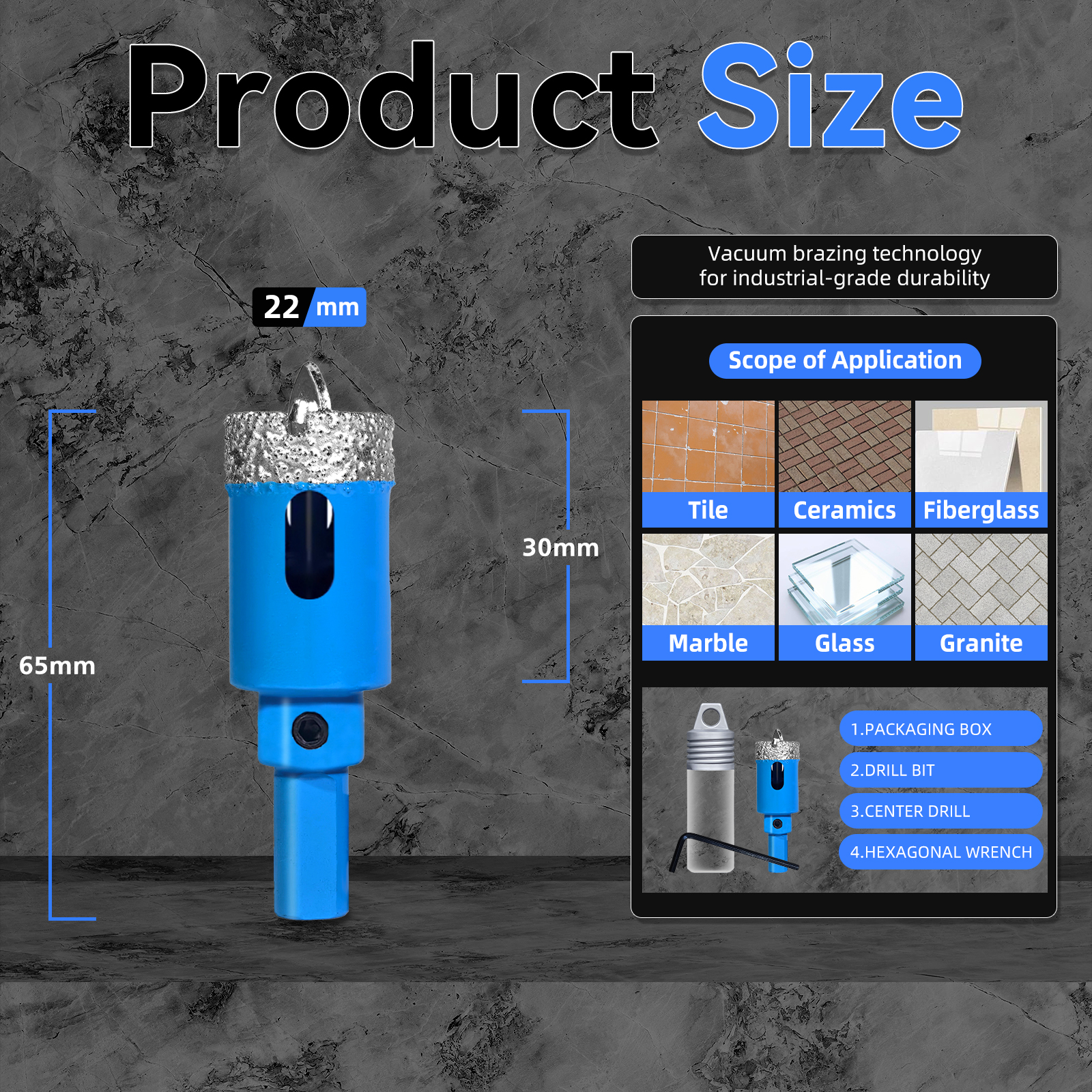 Juego de brocas de diamante de 18-68MM, sierra perforadora para azulejos de cerámica con taladro de posición para vidrio, mármol, granito, piedra, porcelana, 1 Uds.: Naranja