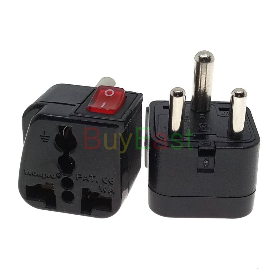 Universal to Indian, Sri Lanka, Nepal Type D Electrical Plug Adapter AC100~250V 10A With Main Power Switch LED Indicator