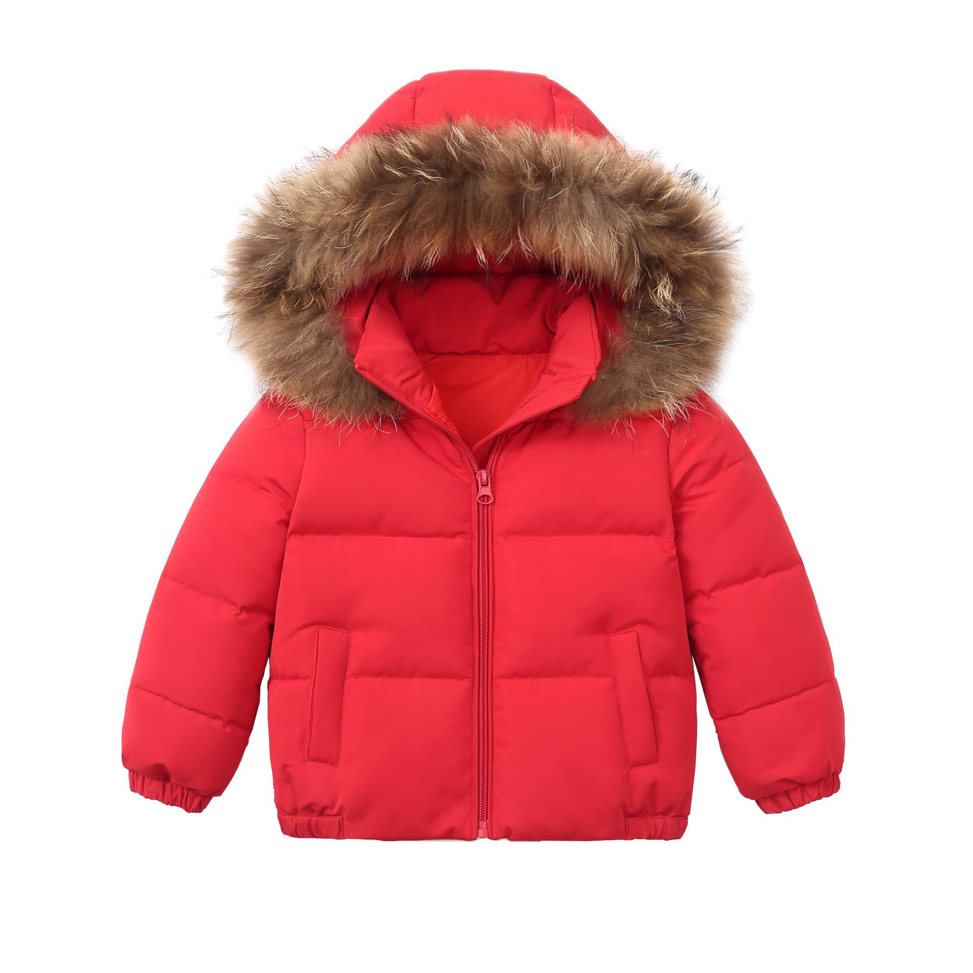 Meisjes Jassen Kinderen Jongens Jas Kinderen Winter Bovenkleding Beneden Jassen Effen Kleur Kids Big Fur Hooded Jassen Kids Sneeuw overalls: red / 5T