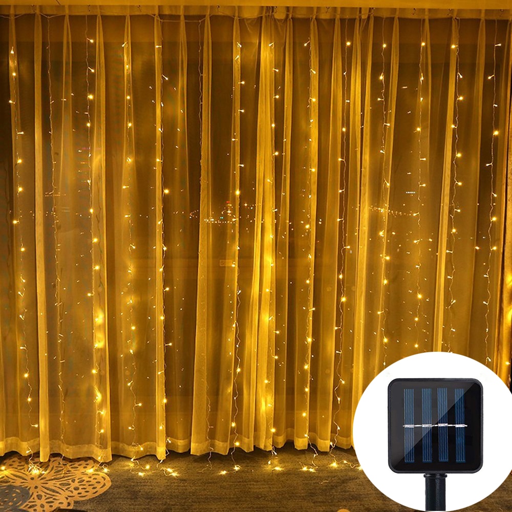 Vanntett solcelle led gardin lysstreng 3 x 3m 300 led vindu gardin lys for vegg hage bryllup halloween fest dekorasjon