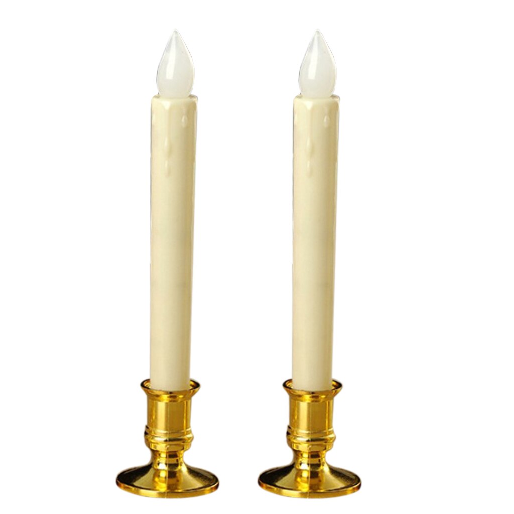 2 Set Wedding LED Candles Pillar Tea Light Church Candles Stand Flameless Votive Long Candles for Home Cafe Bar Decor: White Golden Bas