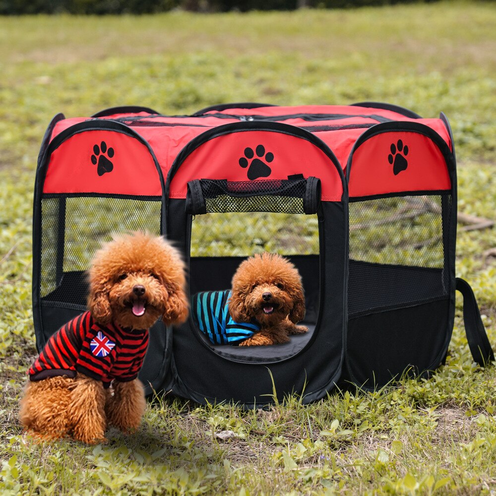 Portable Folding Pet Tent Dog House Outdoor Kennels For Small Large Dogs Foldable Playpen Indoor Puppy Cage Pet Dog Crate Room: red / M 91x91x58cm