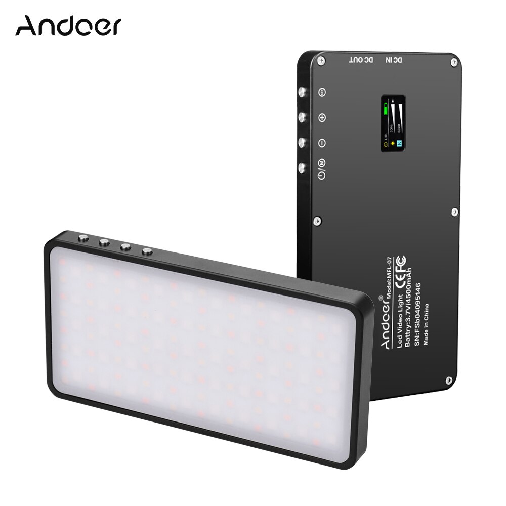 Andoer MFL-07 Tragbare RGB LED Video Licht Füllen Licht 10W Dimmbare 3000K-6500K CRI96 TLCI98 mit OLED Bildschirm 4500mAh Energie Bank