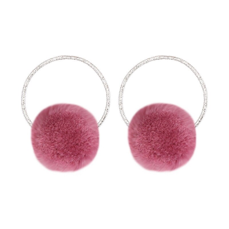 2 Stuks Leuke Baby Kleurrijke Pompoms Haarbanden Elastische Haar Ring Voor Meisjes Haar Tie Touw Kids Hoofddeksels Baby haar Accessoires: 2pcs fuchsia