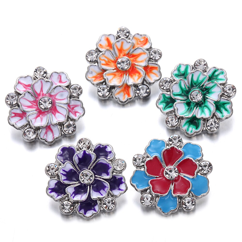 6 stks/partij Snap Sieraden DIY Crystal Rhinestone 18mm Bloem Snap Knoppen Fit 18mm Snap Armbanden Bangles Vrouwen knop Sieraden: 16