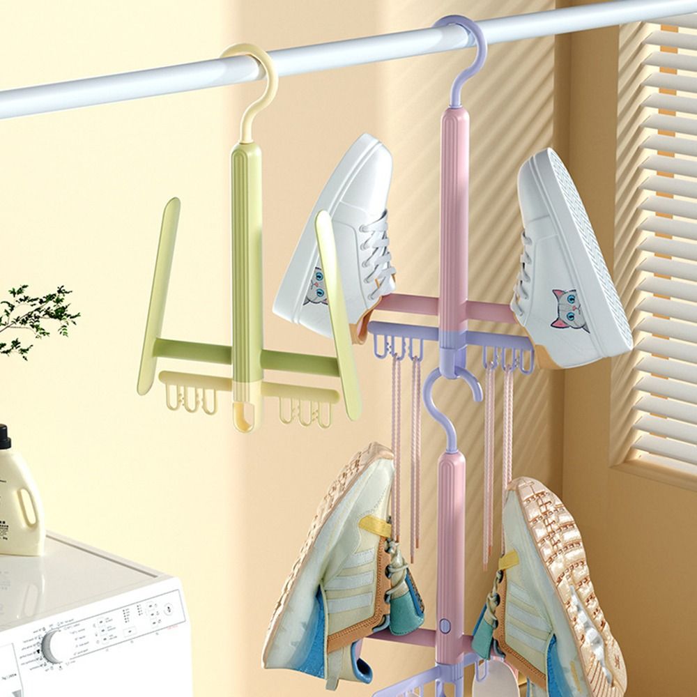 2 stk. roterbart tørkestativ for sko, vindtett med sokkeklemmer, skooppbevaring, raskt tørk, gjenbrukbar tørkehenger for sko