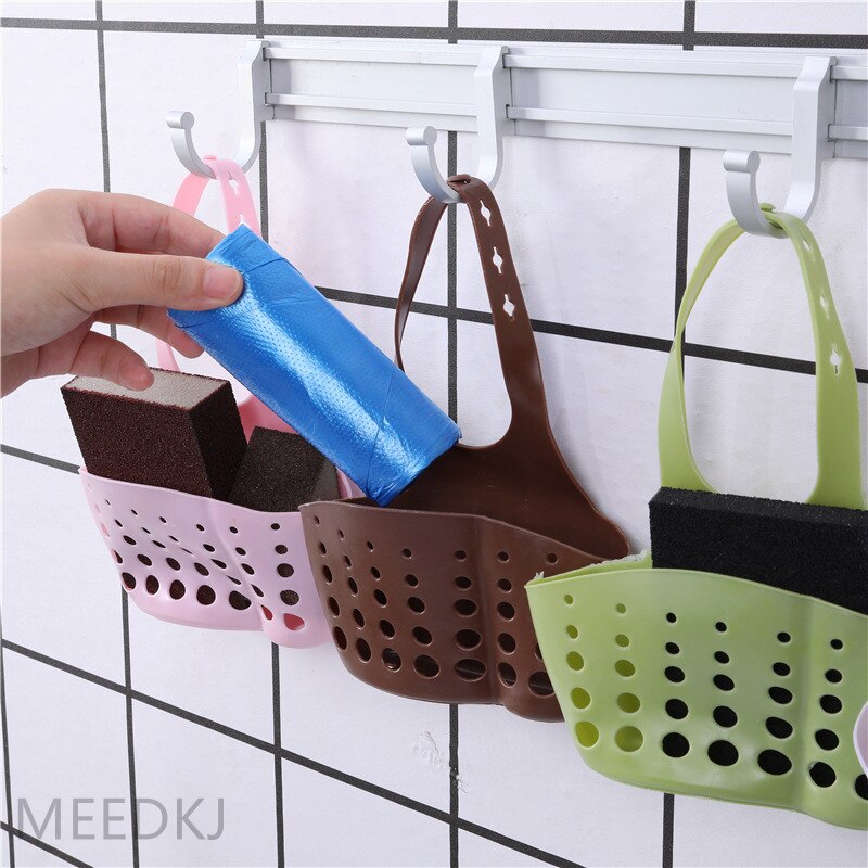 1pcs kitchen rack faucet sponge drain rack hanging adjustable snap button hanging bag sink storage hanging basket