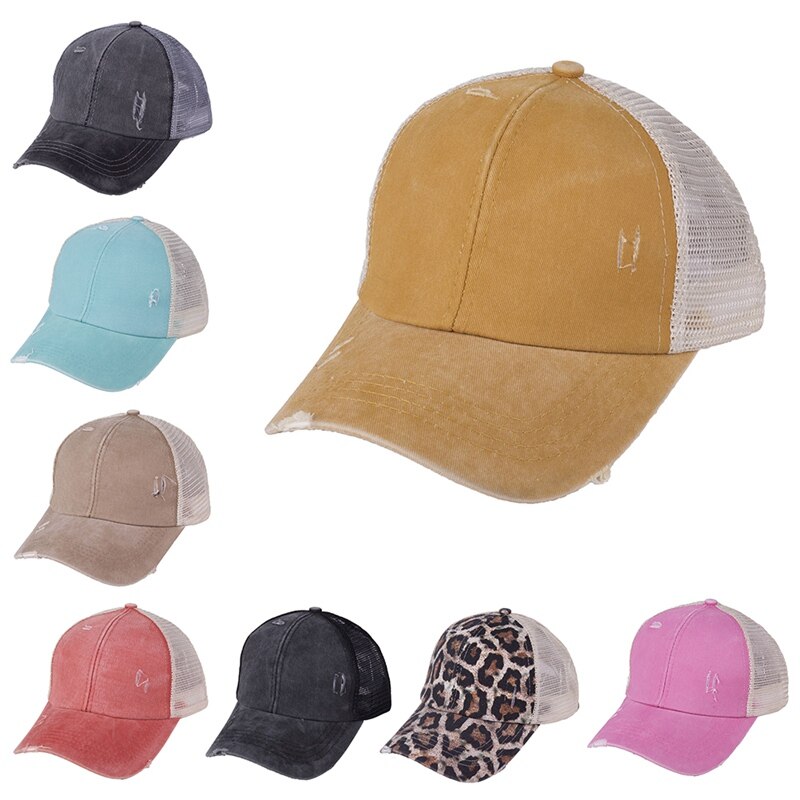 Breathable Baseball Caps Sunshade Cotton Ponytail Hat Headwear Outdoor Sports With Adjustable Back Closure For Messy High Buns