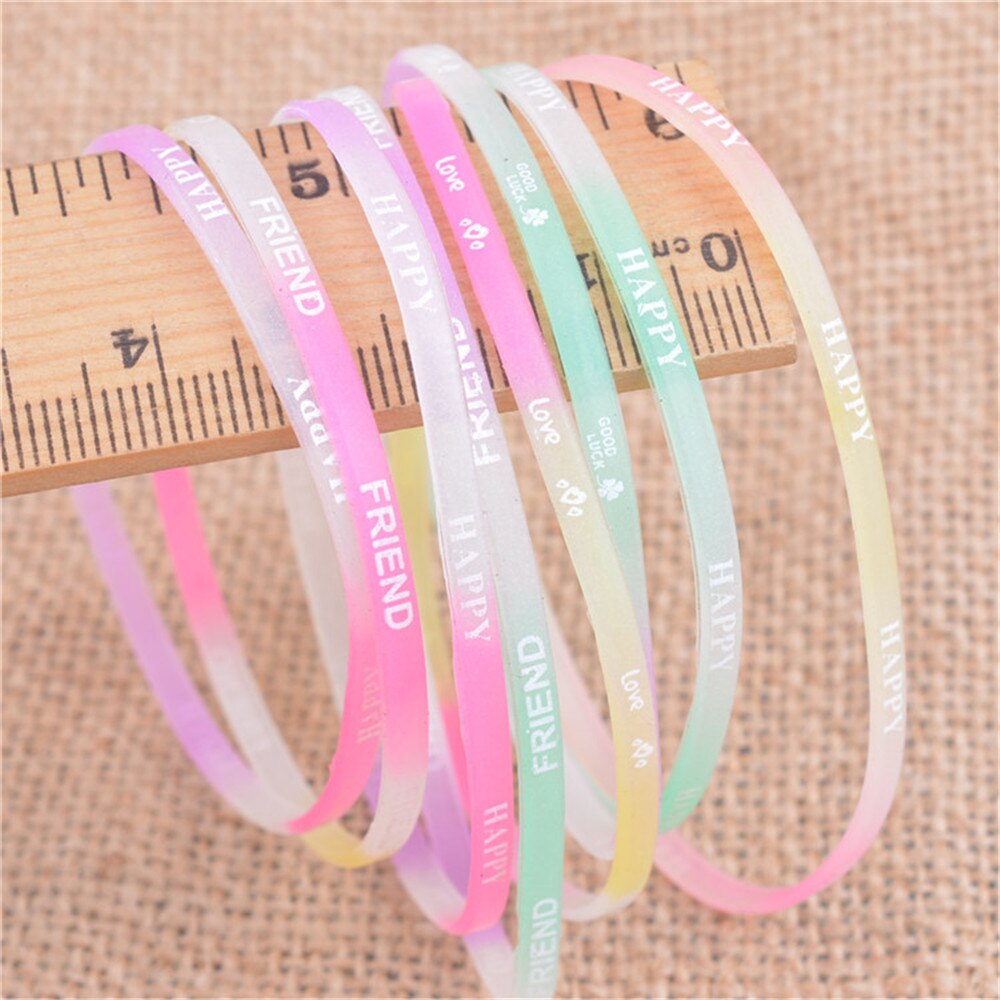 Pulsera deportiva de silicona luminosa con letras impresas, brazalete fluorescente de goma para Fitness