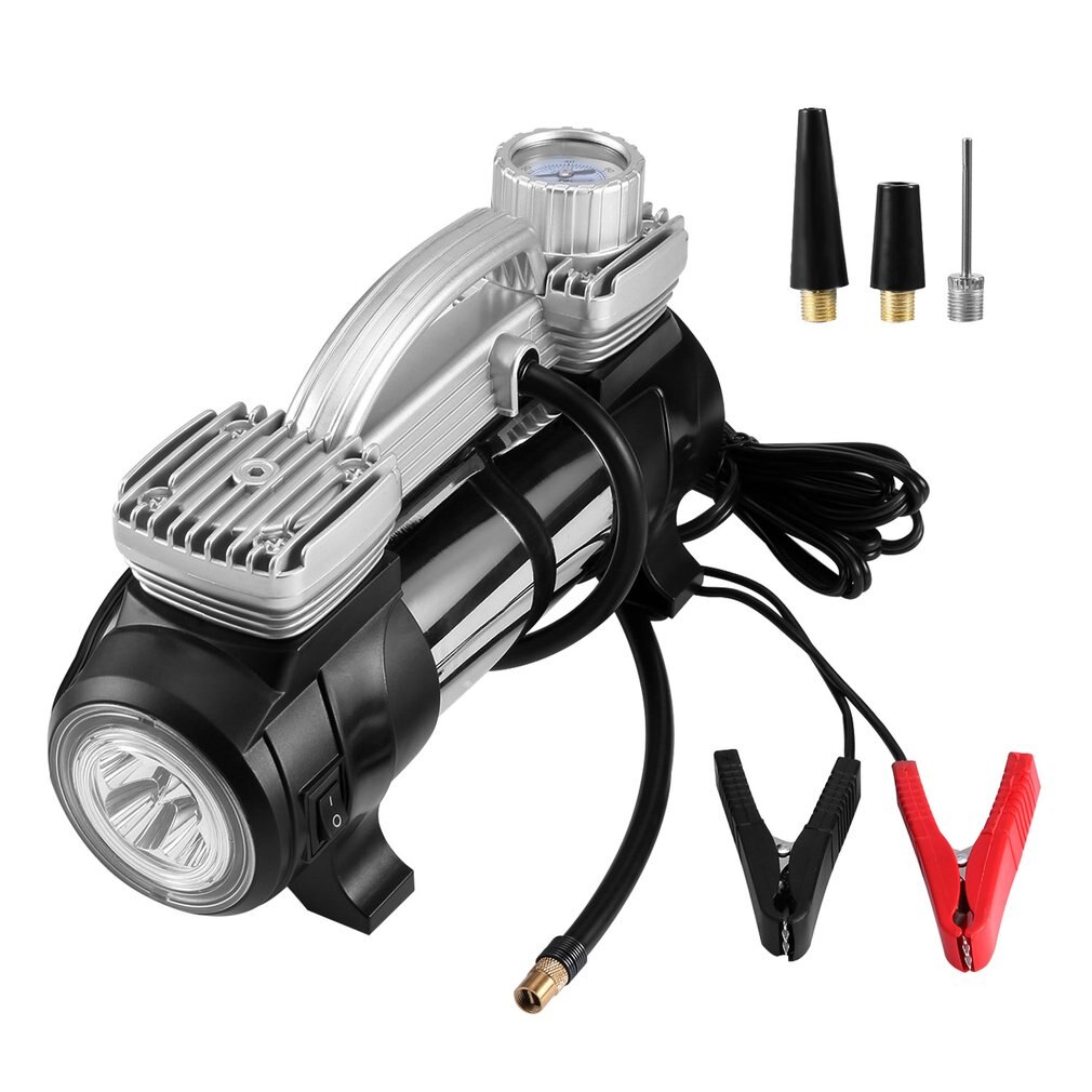 Portable Double Cylinder Air Compressor Tire Inflator High Power 12V Dc Pump To 100 Psi With Led Light Thermal