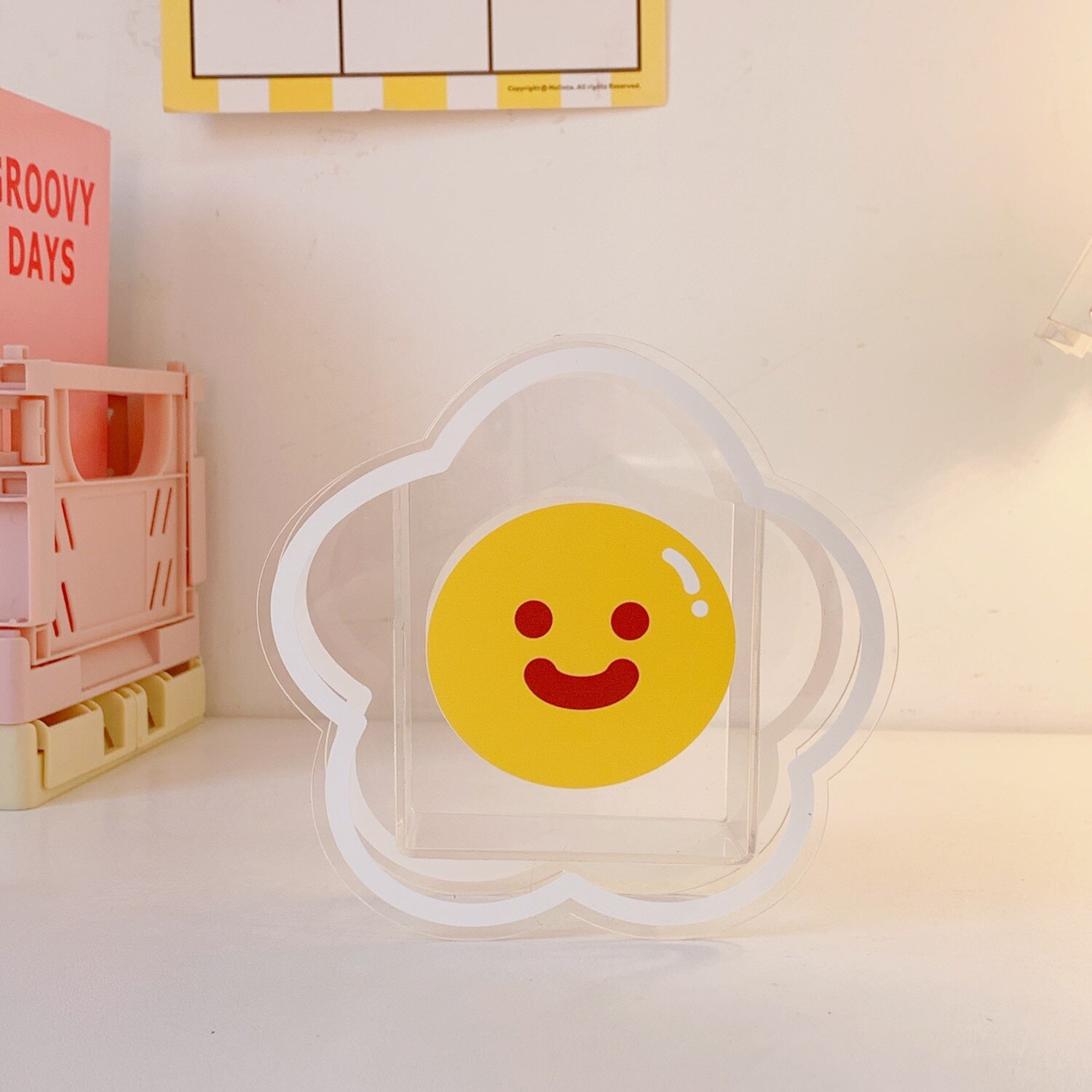 Organizador Kawaii para bolígrafos, caja de almacenamiento bonita, creativa, de acrílico, para decoración de escritorio, transparente, para estudiantes: poached egg