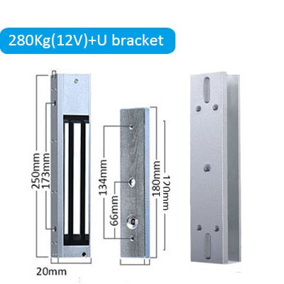 Cerradura magnética eléctrica para puerta de Control de acceso, cerrojo electromagnético de 280KG, 500 libras, 350KG, 800 libras, CC de 12V/24V: 280Kg-12V-U bracket