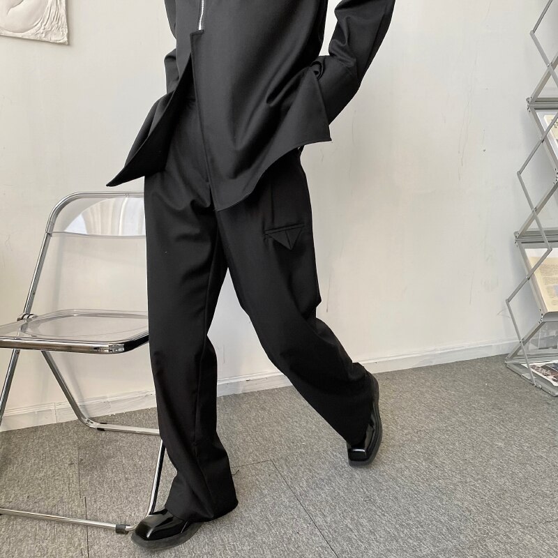 Pantalones de pierna ancha para hombre, traje único de estilo coreano, asimétrico, informal, holgado, de pierna ancha, S-XL, primavera y verano,
