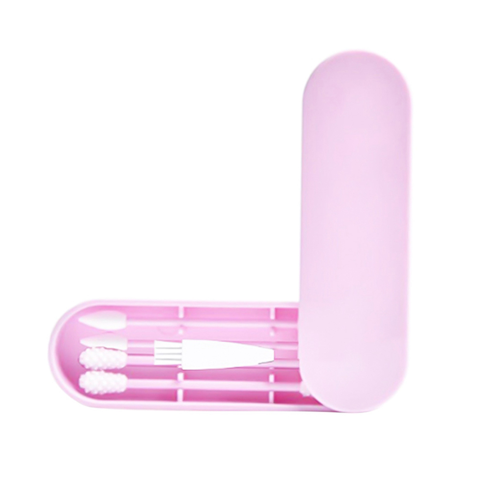5 in 1 Silicone Cotton Swab Ear Eye Cleaning Washable Makeup Swabs Soft Flexible Reusable Makeup Tools Set: pink