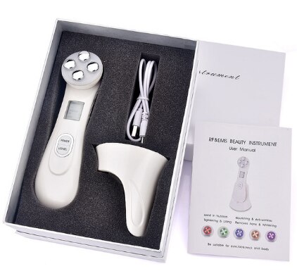 Led Licht Huidverstrakking Rf Ems Gezicht Photon Beauty Instrument Ems Rf Facial Rimpel Masker Therapie Verjonging Lifting Apparaat: With Box
