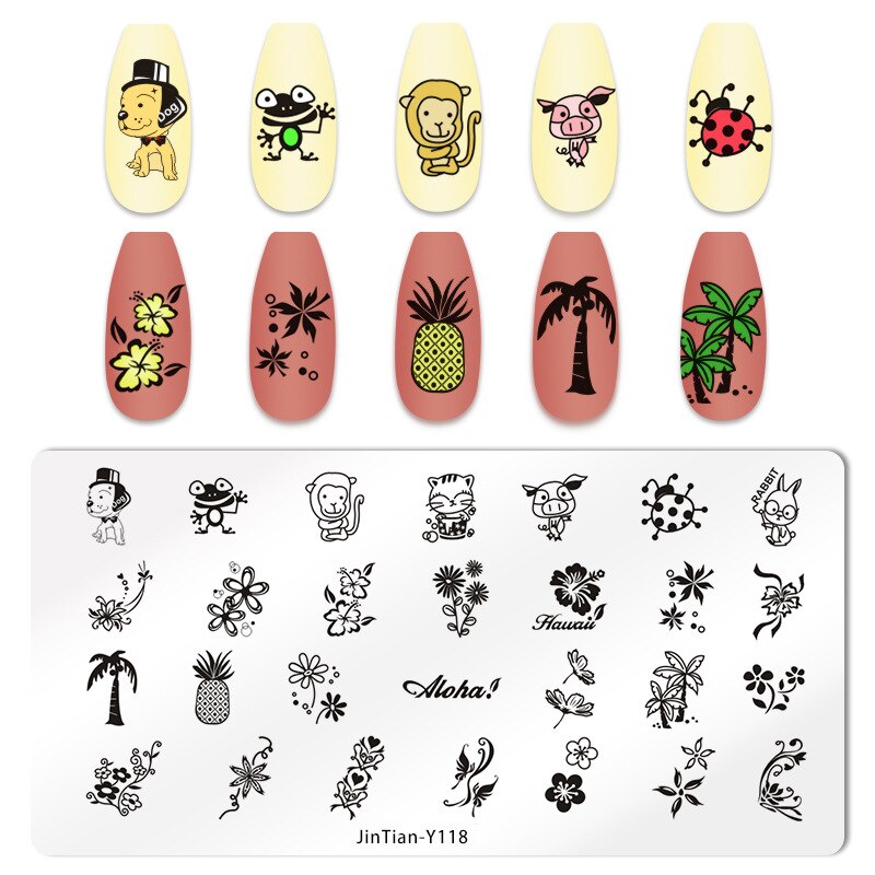 Kant Patroon Nail Art Stempelen Platen Hawaiian Style Eenvoudige Stempelen Platen Bloem Blad Nagels Printing Templates: JinTian-Y118