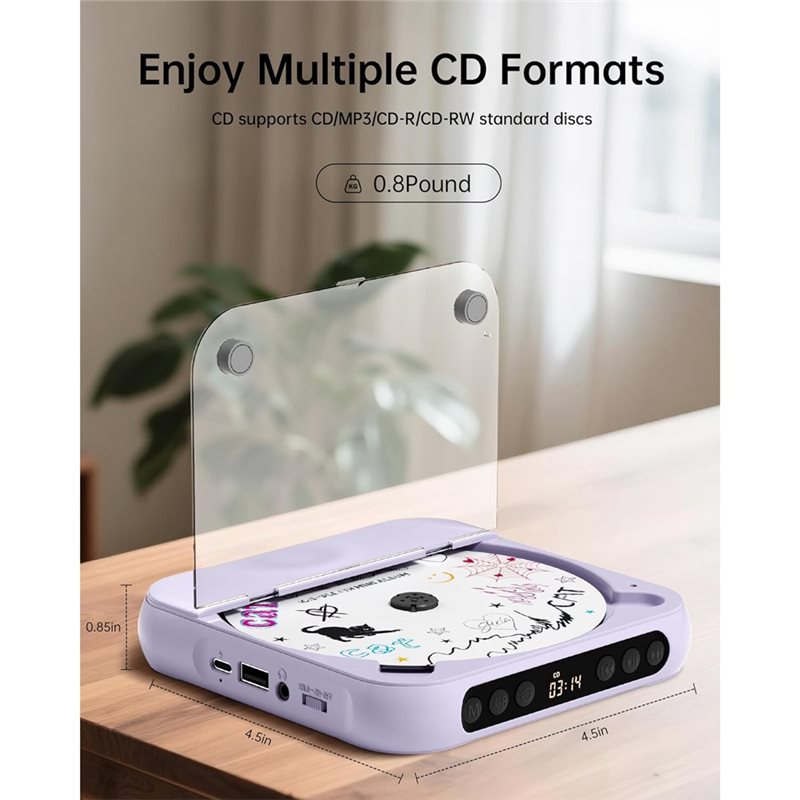 B68C CD Player Portable Rechargeable Portable CD Player With Bluetooth Dual Stereo Speakers