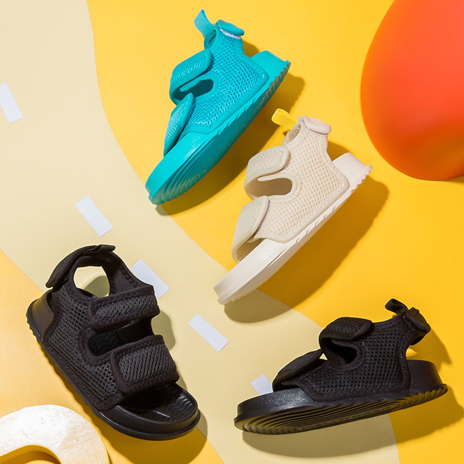 1-8 Years Kids Unisex Mesh Hook-loop Sandals Kid Solid Color Flat Shoes Non-slip Rubber Sole Eva Cross Sandals For Boys Girls#23