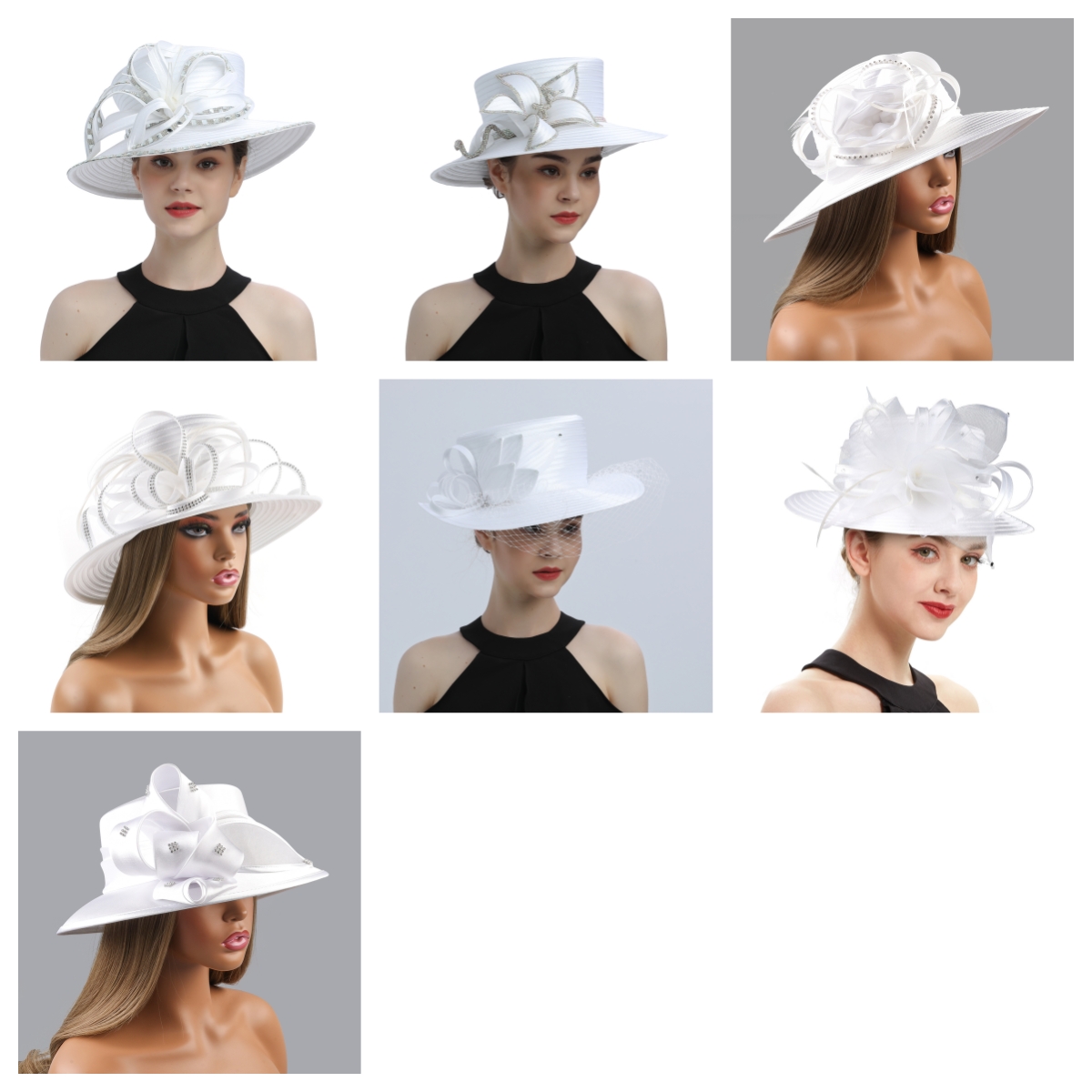 Sombrero de iglesia blanco de lujo para , banquete, tela satinada, sombreros de fotografía, cadenas Premium, sombrero Formal, gorra superior de flores para mujeres y señoras