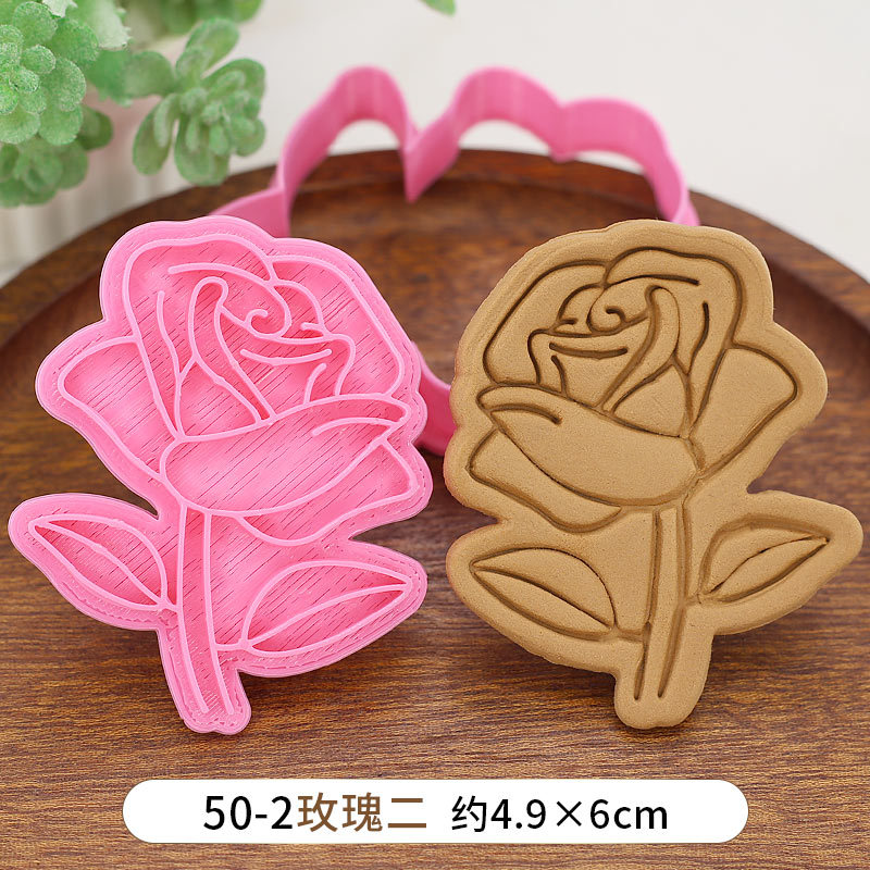 Molde para galletas con flor de Rosa para el día de la madre, molde para galletas con dibujos animados de flor de cerezo, para hornear, DIY, 3D, para prensar galletas a mano: 02