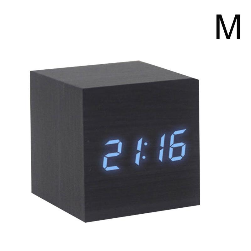 Reloj despertador de madera con cubo LED, alarma Digital con Control de sonido, temperatura 24 o 24 modos, pantalla de hora, 12 C4L3: Style M