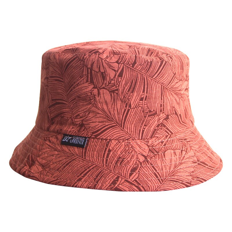 Unisex Printing Geel Panama Emmer Hoed Mannen Vrouwen Zomer Katoen Bob Outdoor Visser Hoed Dubbelzijdig Vissen Hoed: Brick Red