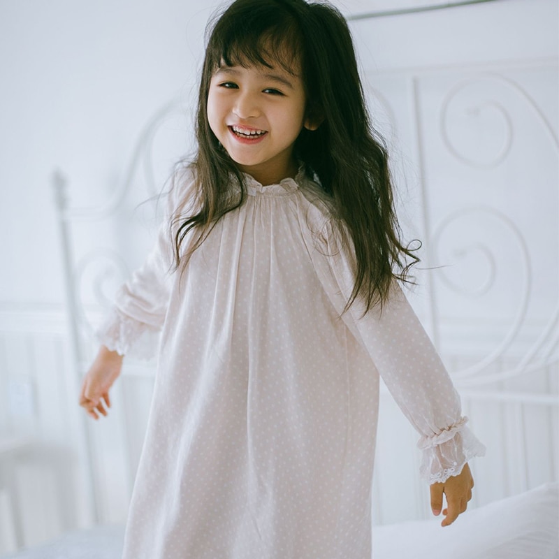 Meisjes Hoogwaardige Pyjama Night Jurken Home Service Jurken Kinderen Meisje Beuatiful Pyjama Jurk Wit/Polka Dot slaap Jurk