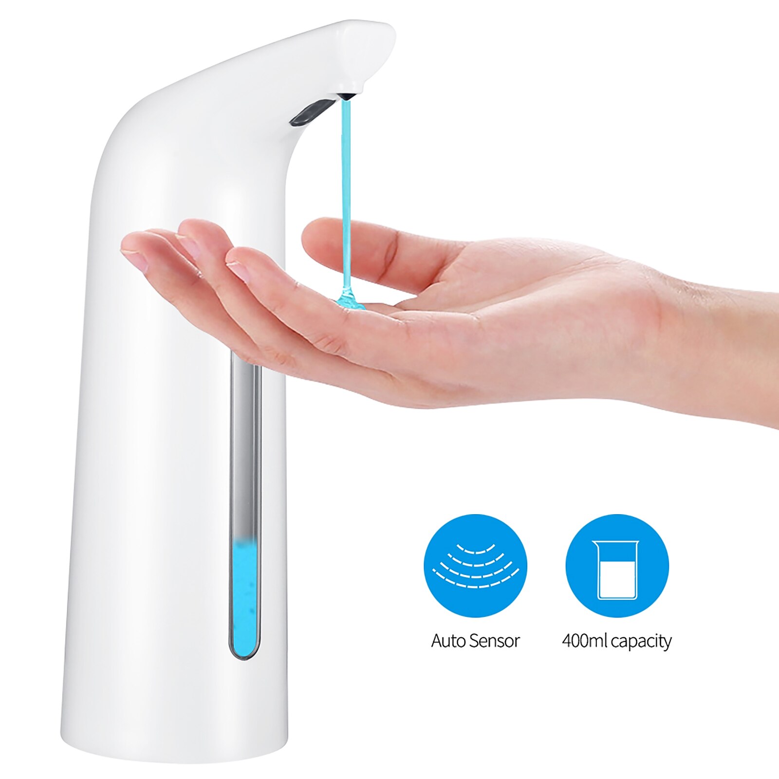 Automatisk flydende sæbedispenser sensor sæbedispensator berøringsfri abs sæbedispenser til køkken badeværelse rengøringsforsyning 400ml: Hvid